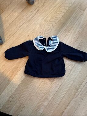 Jacadi Navy Top with Striped Peter Pan Collar